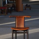Hans Olsen, Set of 4 Frederik VII dining chairs, oak and leather, mid-20th century