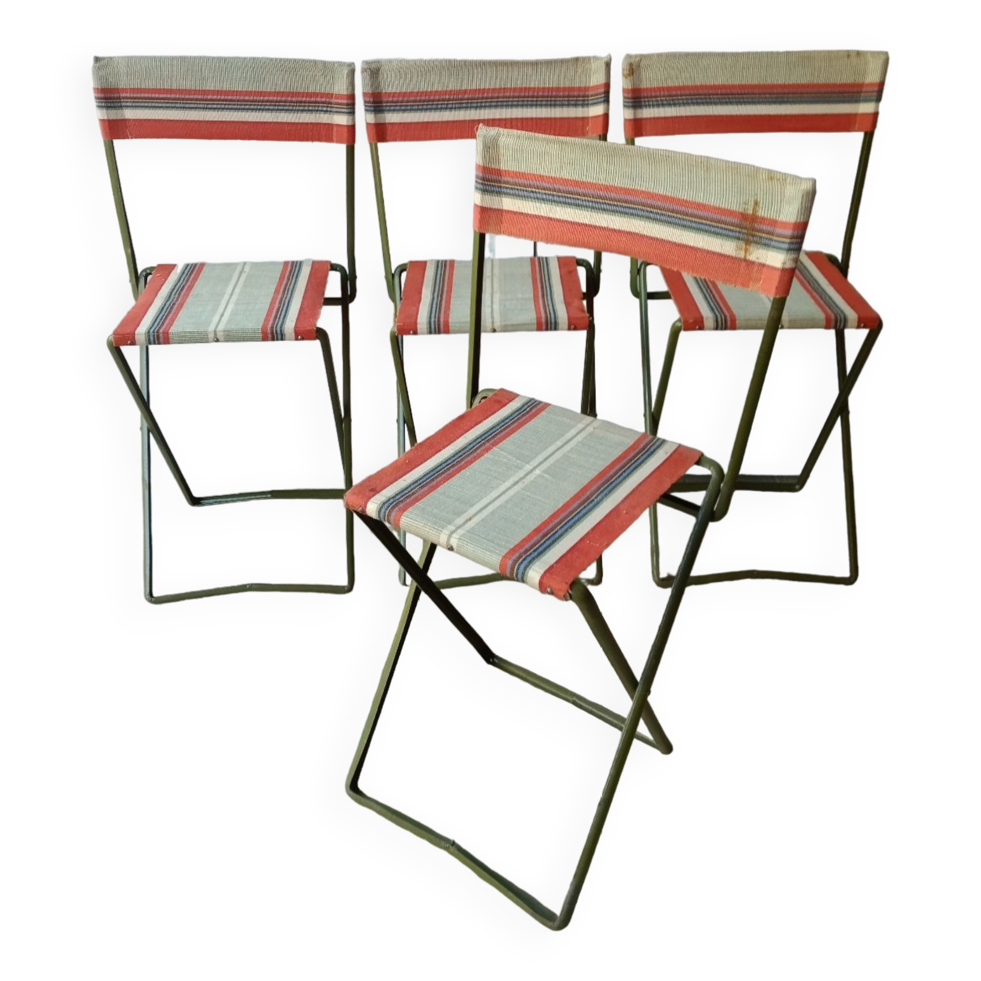 Vintage metal and canvas folding camping chairs