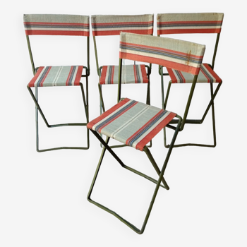 Chaises de camping pliables vintage en métal et toile