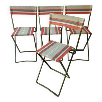 Vintage metal and canvas folding camping chairs