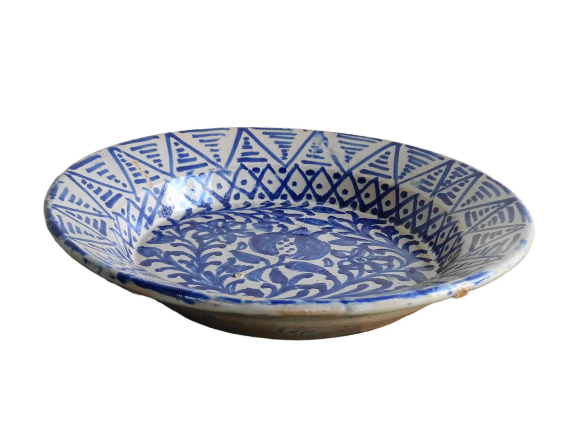 Bol Fajalauza espagnol bleu antique à grenade