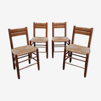 4 chaises années 50 bois et paille