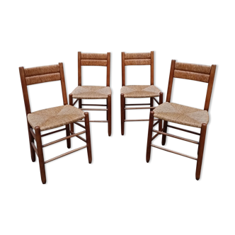 4 chaises années 50 bois et paille