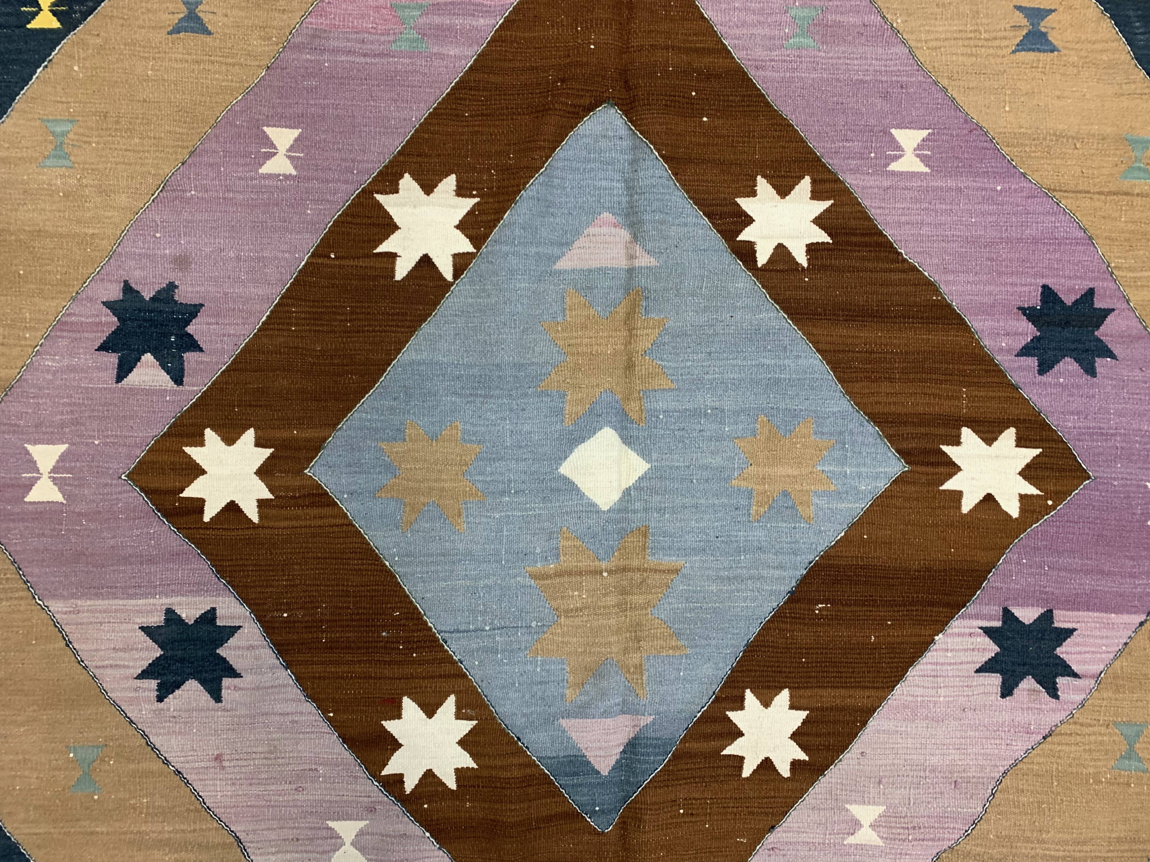 Vintage Turkish Kilim  242x174 cm Kelim Rug, Wool, Large Brown, Beige, Purple