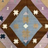 Vintage Turkish Kilim  242x174 cm Kelim Rug, Wool, Large Brown, Beige, Purple