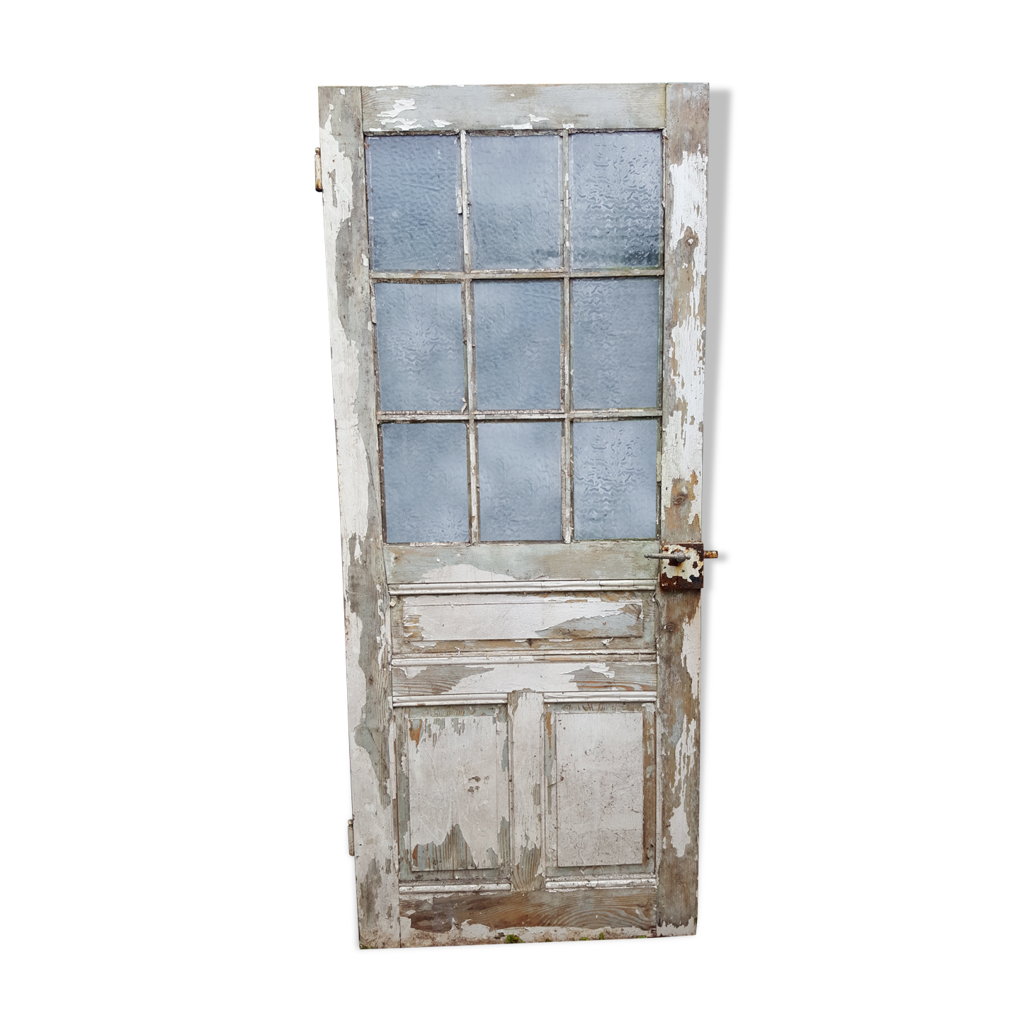 Old glass door beautiful patina. Height: 207.5 cm
