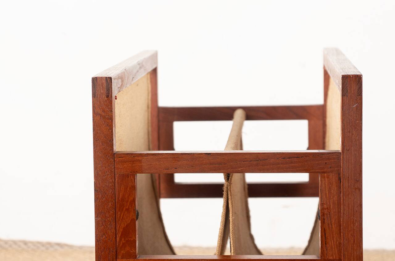 Danish magazine rack in teak and linen by Henning Wind-Hansen for Sika Møbler