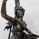Bronze lamp signed Auguste Moreau – Woman with a shell