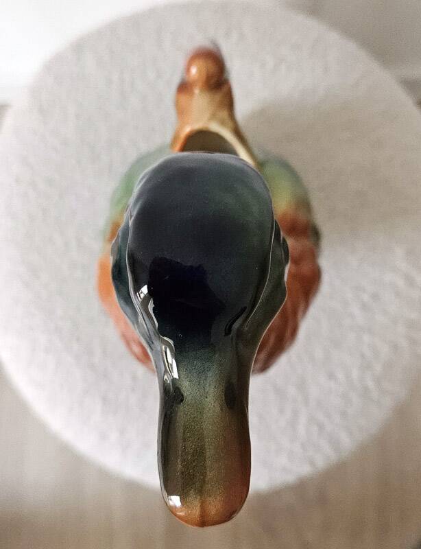 Large duck jug in Saint-Clément earthenware – signed – vintage