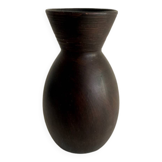 Vase en céramique peinte en brun (effet bois), modèle arrondi