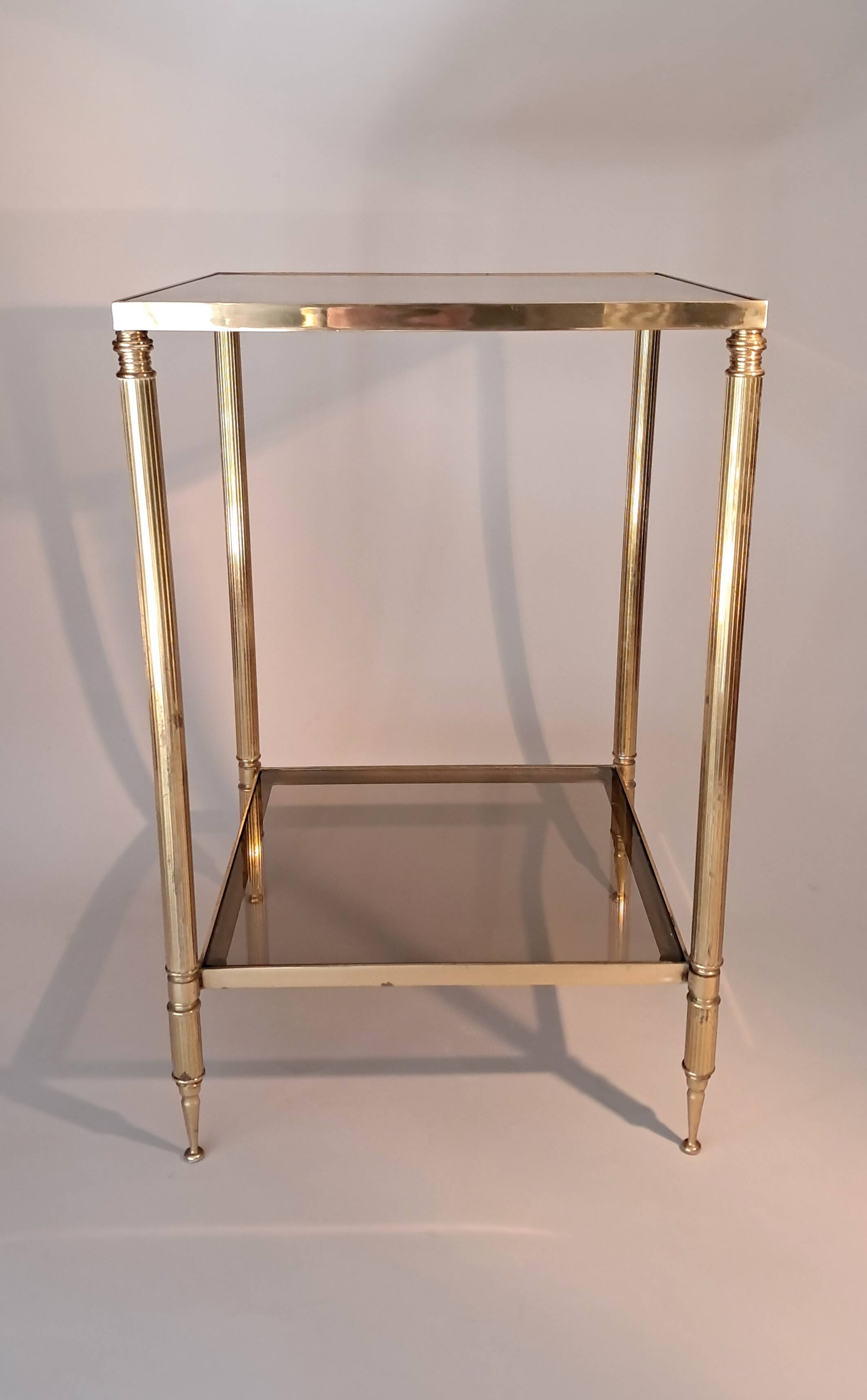 Gilded brass and smoked glass end table, 1960s.