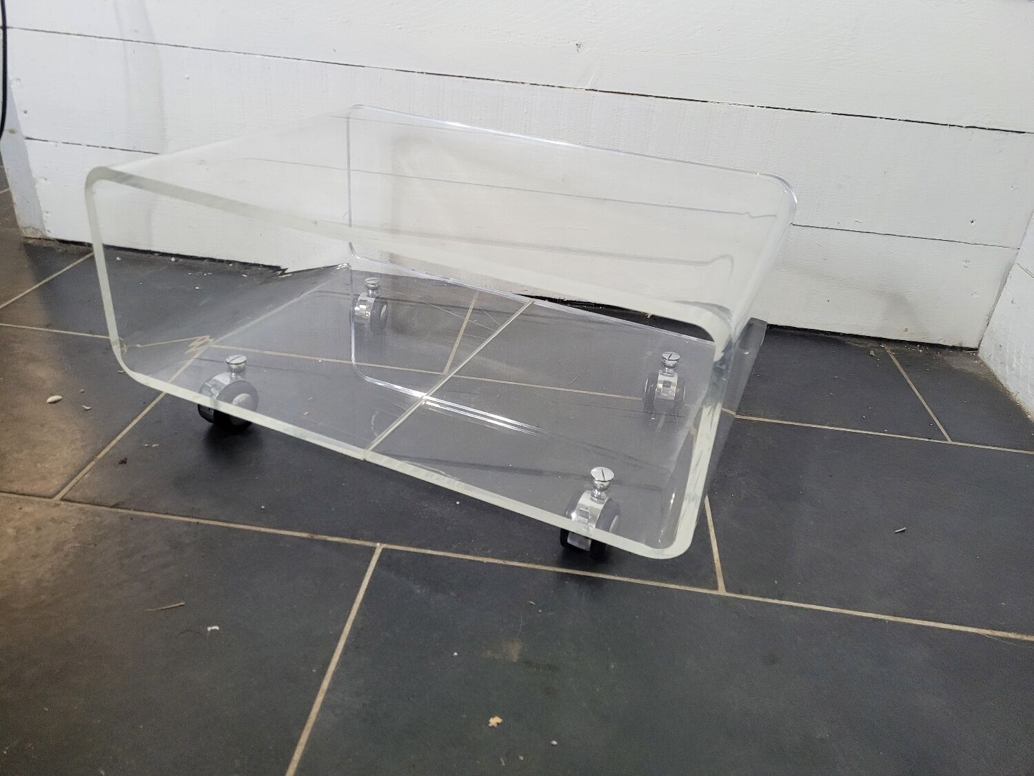70s transparent plexiglass coffee table