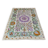 Antique hand embroidered silk suzani bedspread