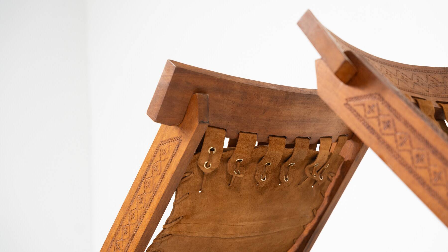 Pair of Folding Chair, Wood and Leather, Brazilian style