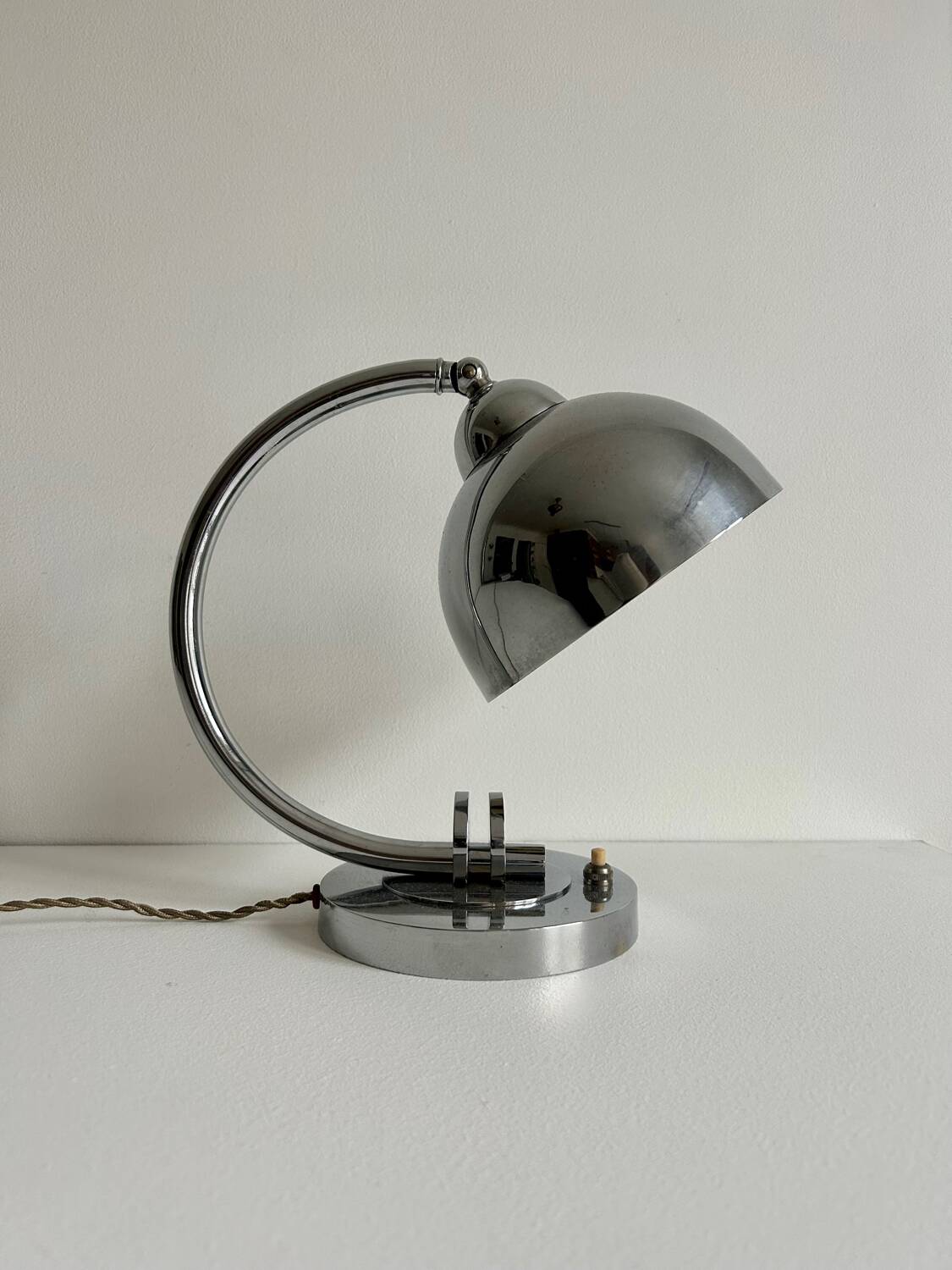 Vintage table lamp, modernist chrome metal, France 1930