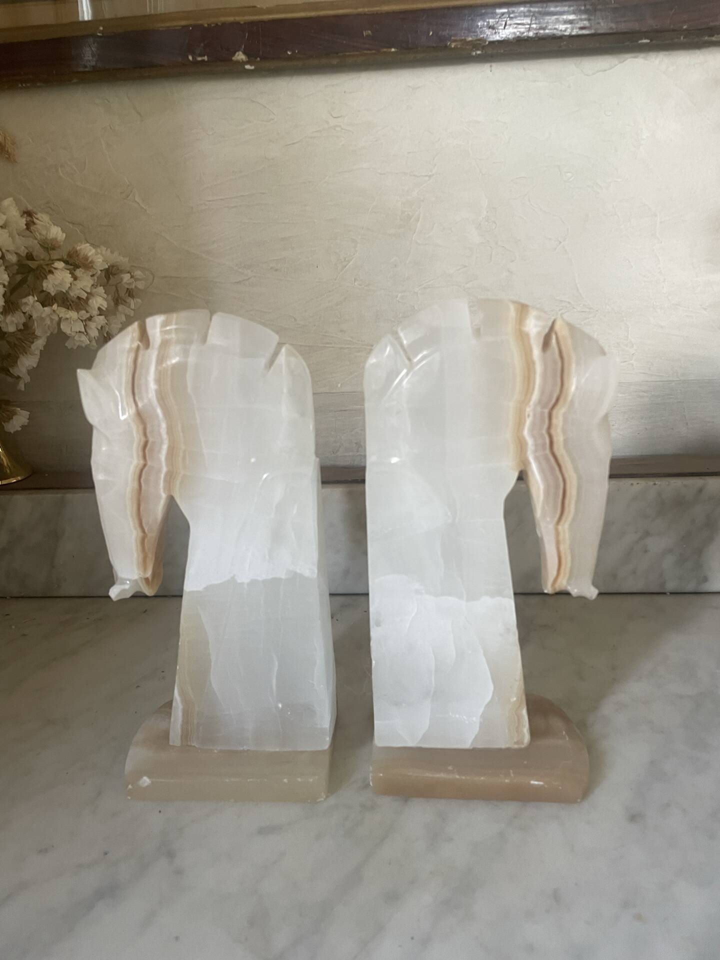Pair of vintage onyx horse head bookends