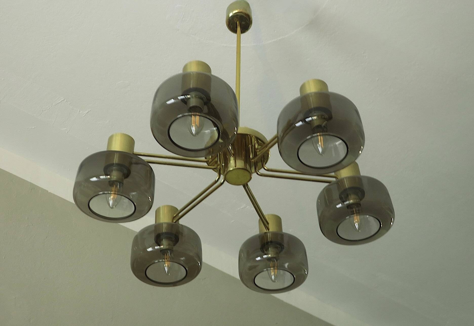 Large brass and glass chandelier by Hans-Agne Jakobsson, Sweden 1960s