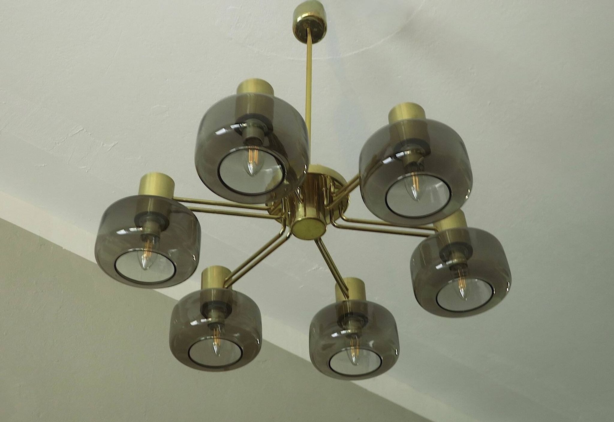 Large brass and glass chandelier by Hans-Agne Jakobsson, Sweden 1960s