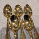 5 gilt metal mocha spoons by Christofle silversmiths, Cluny pattern, 10cm