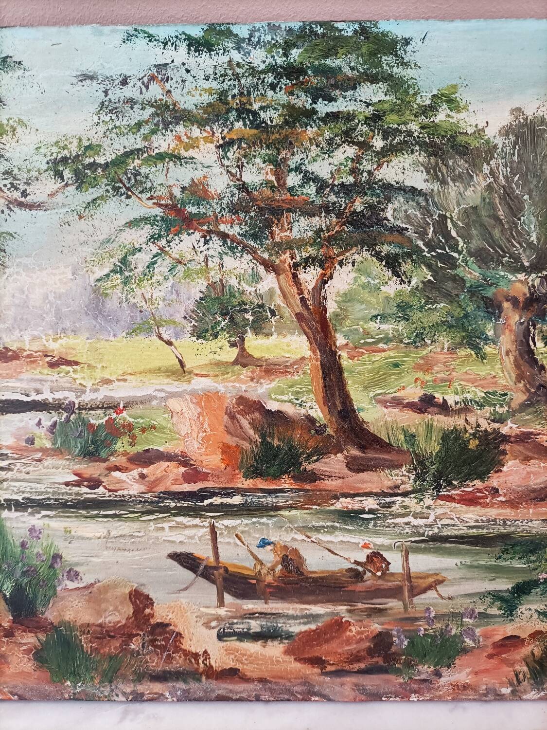 Old painting on canvas signed Bourbon.