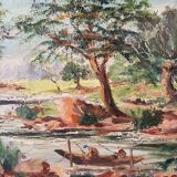 Old painting on canvas signed Bourbon.