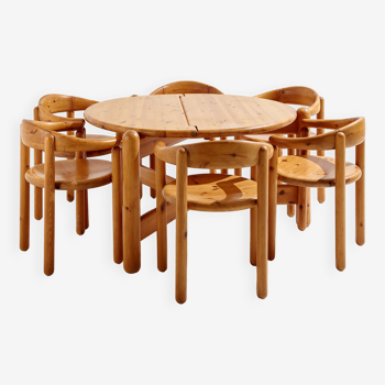Pinewood dining set by rainer daumiller for hanex, set of 7