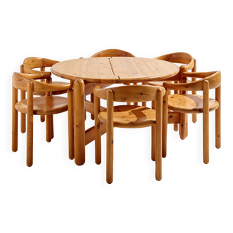 Pinewood dining set by rainer daumiller for hanex, set of 7