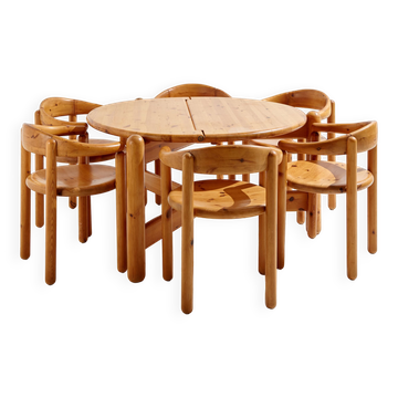 Pinewood dining set by rainer daumiller for hanex, set of 7