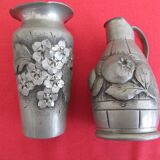 “rispal” pewter vase and pitcher