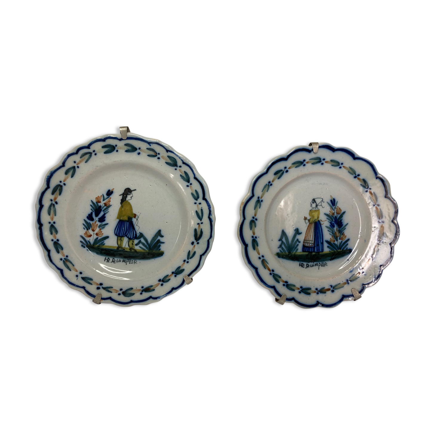 Old pair plates Breton HR Quimper early nineteenth