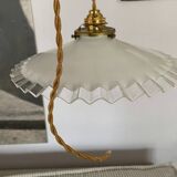 Old pairs of vintage white opaline pendant lights