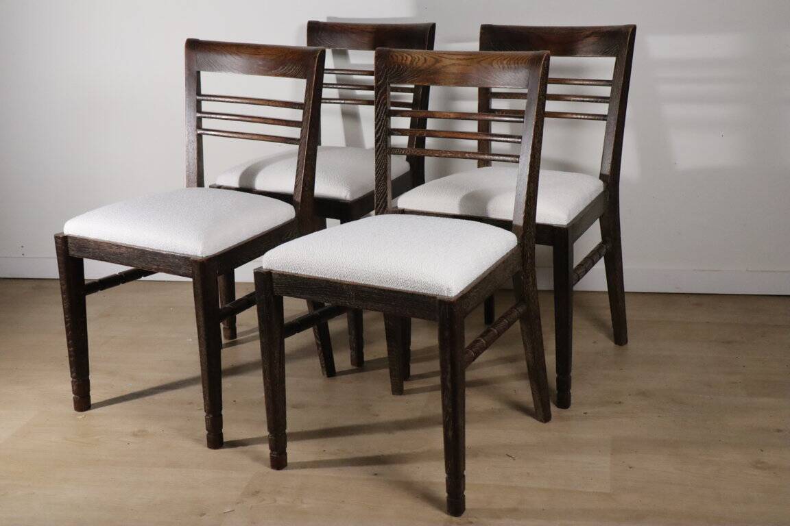 Set of 4 modernist chairs in oak and bouclé fabric, 1940