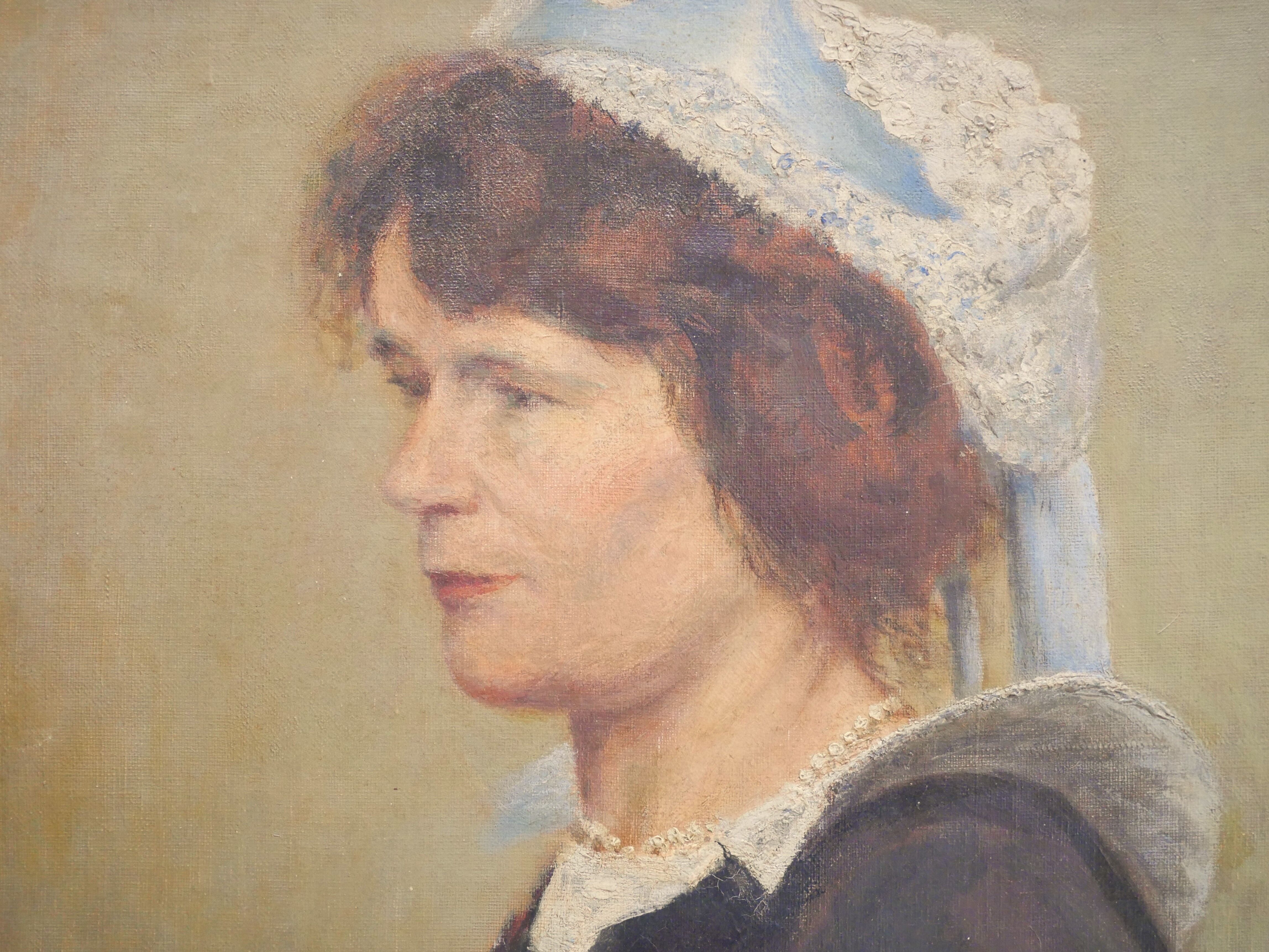 Portrait painting, painting on old canvas