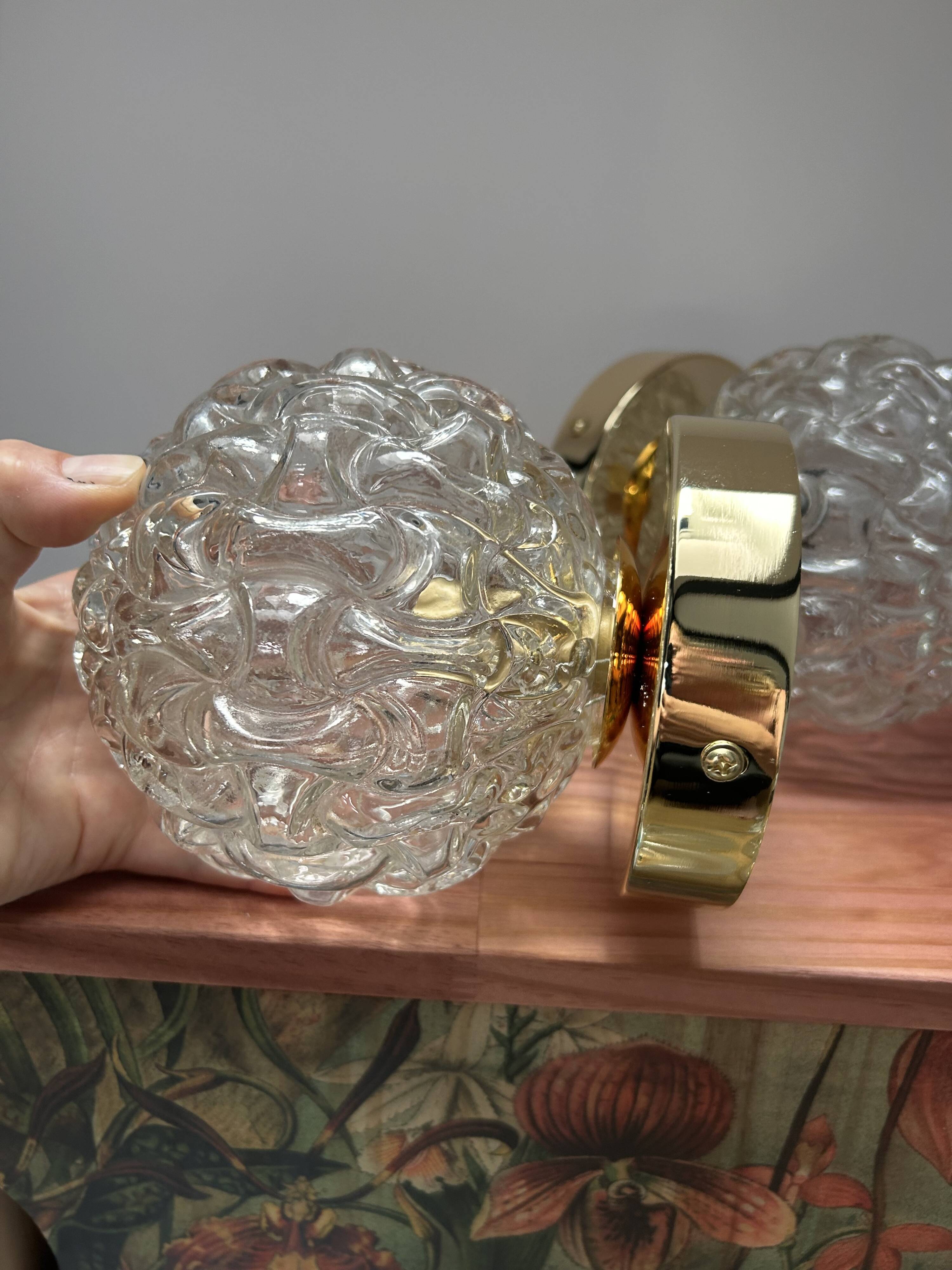 Pair of Scandinavian glass globe wall lights