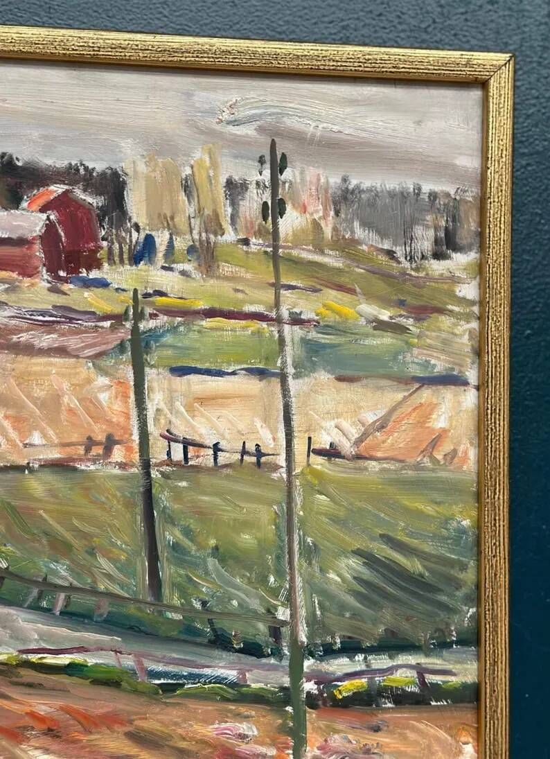 Original Swedish Oil on Panel – “Landscape” by Alexander Roos (1895–1973) – Signed – Vintage & Framed – 48 × 41 cm