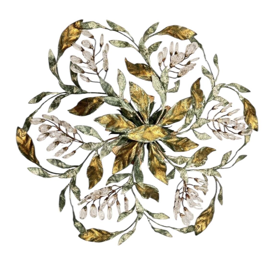 Large Florentine Tole Crystal Flushmount 1960’s