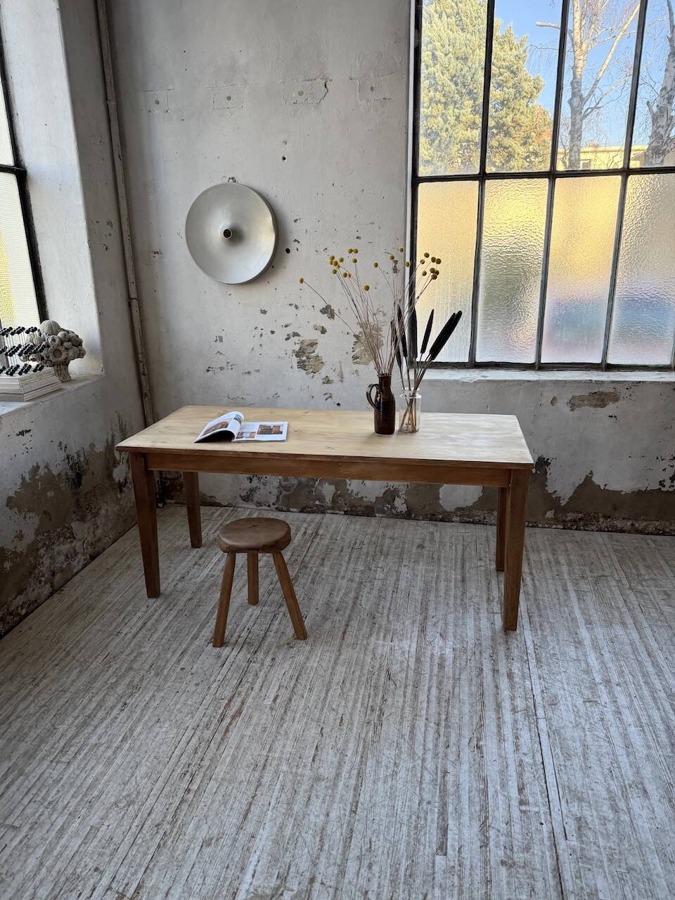 Table de ferme en pin et chêne