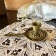 Hand candle holder medieval style solid brass twentieth century