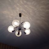 Vintage chandelier with glass globes and chrome steel