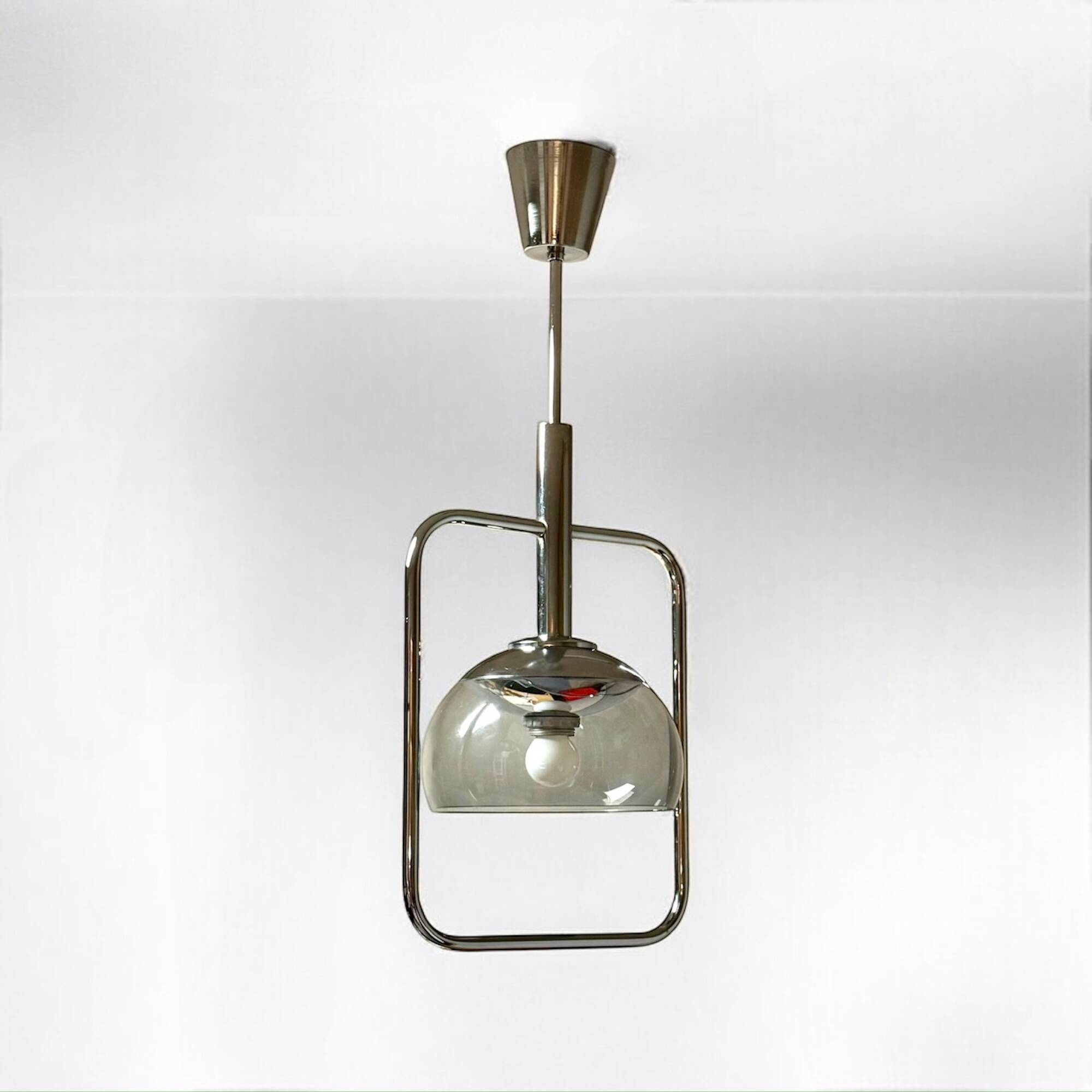 Space Age Pendant Lamp in Chrome Metal and Smoked Plexiglass, 1970s