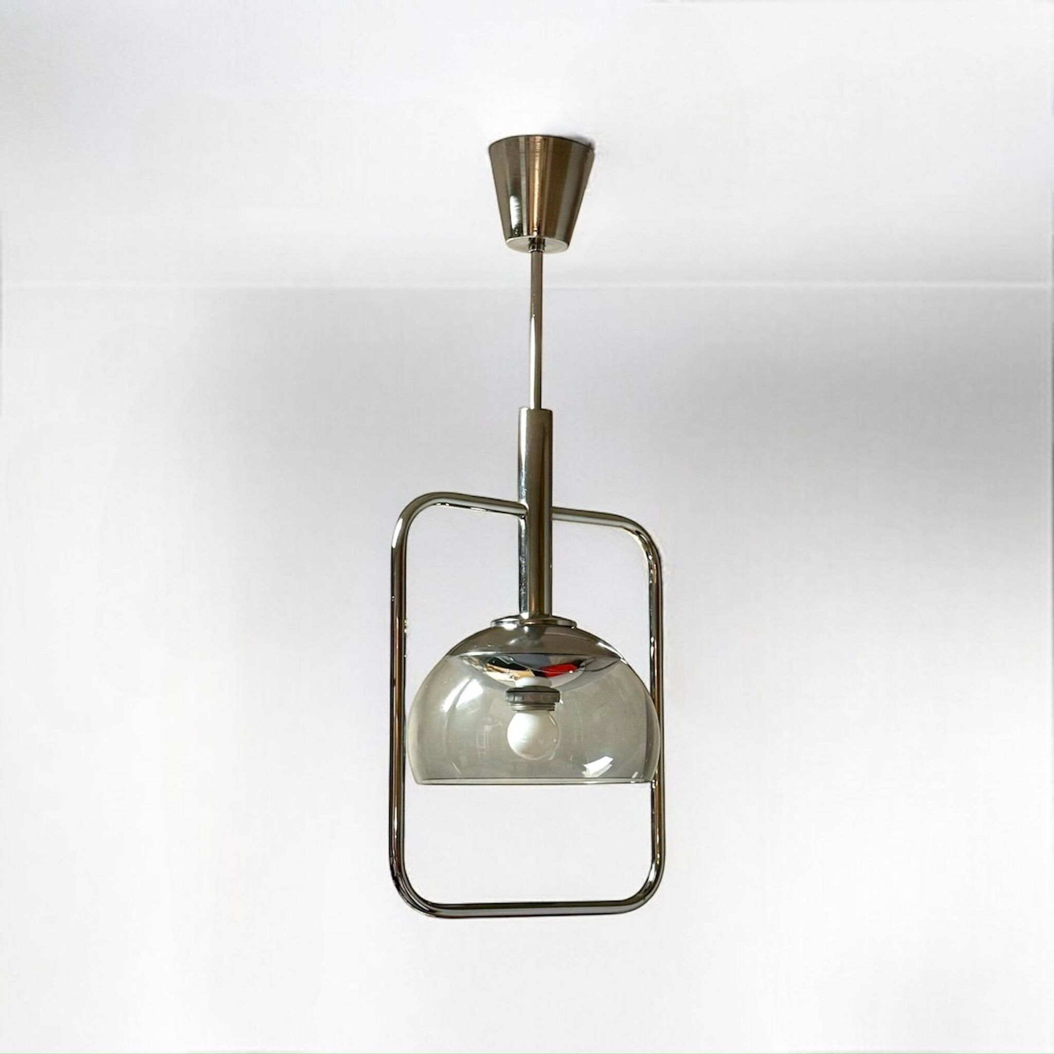 Space Age Pendant Lamp in Chrome Metal and Smoked Plexiglass, 1970s