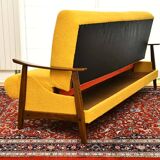 Scandinavian-style yellow boucle sofa with folding function, 1960s