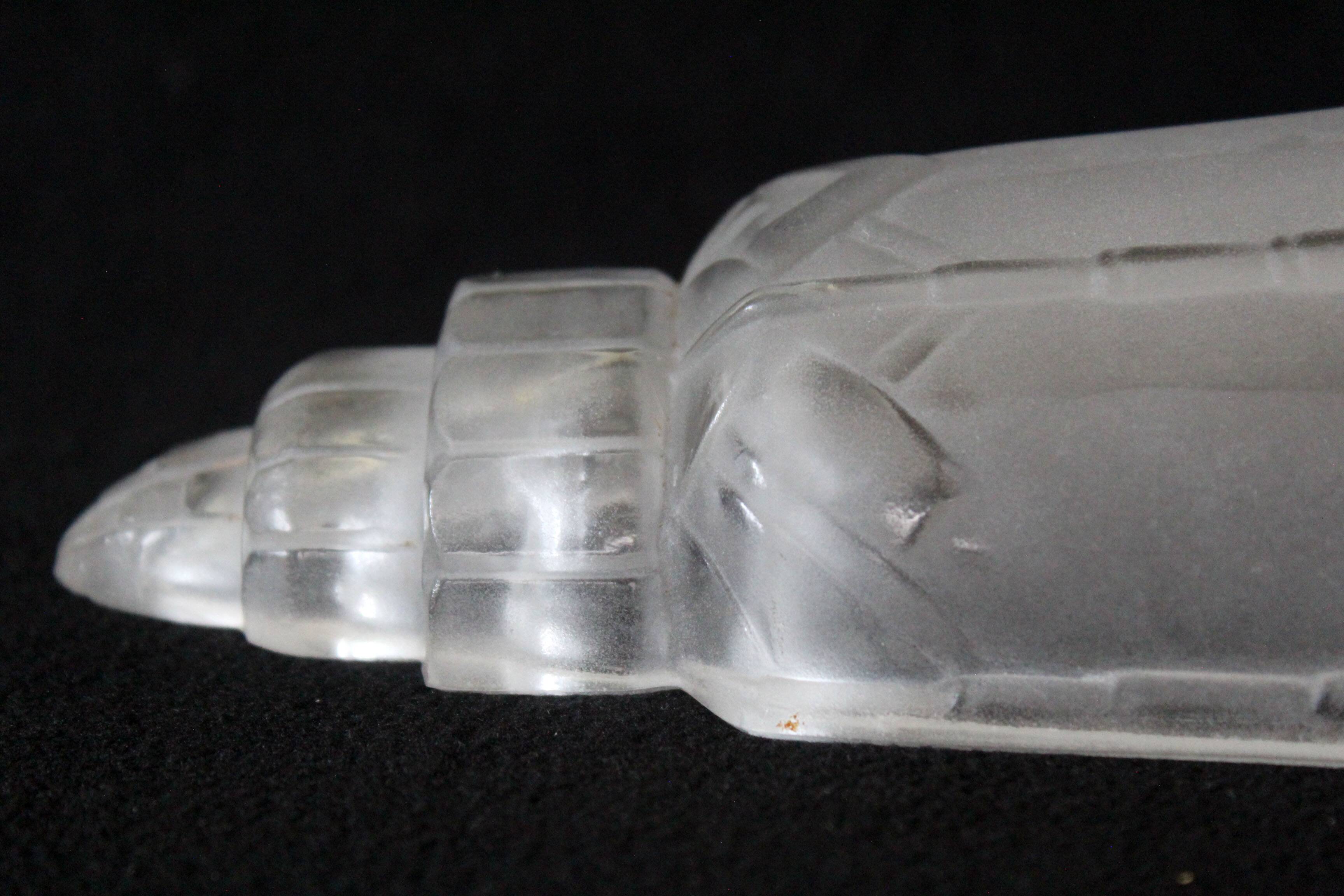 Grand abat-jour Art Déco en verre dépoli, motif floral géométrique