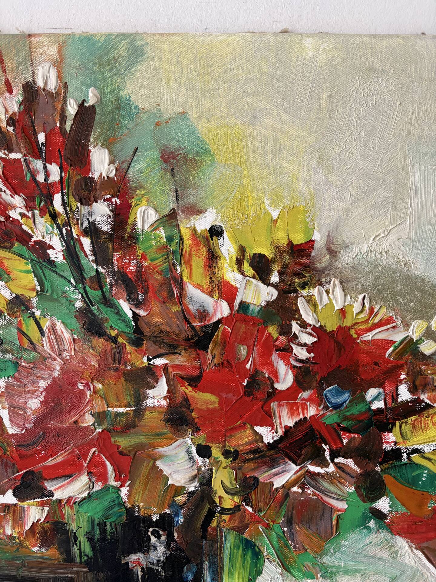 Bouquet de fleurs au couteau, signé