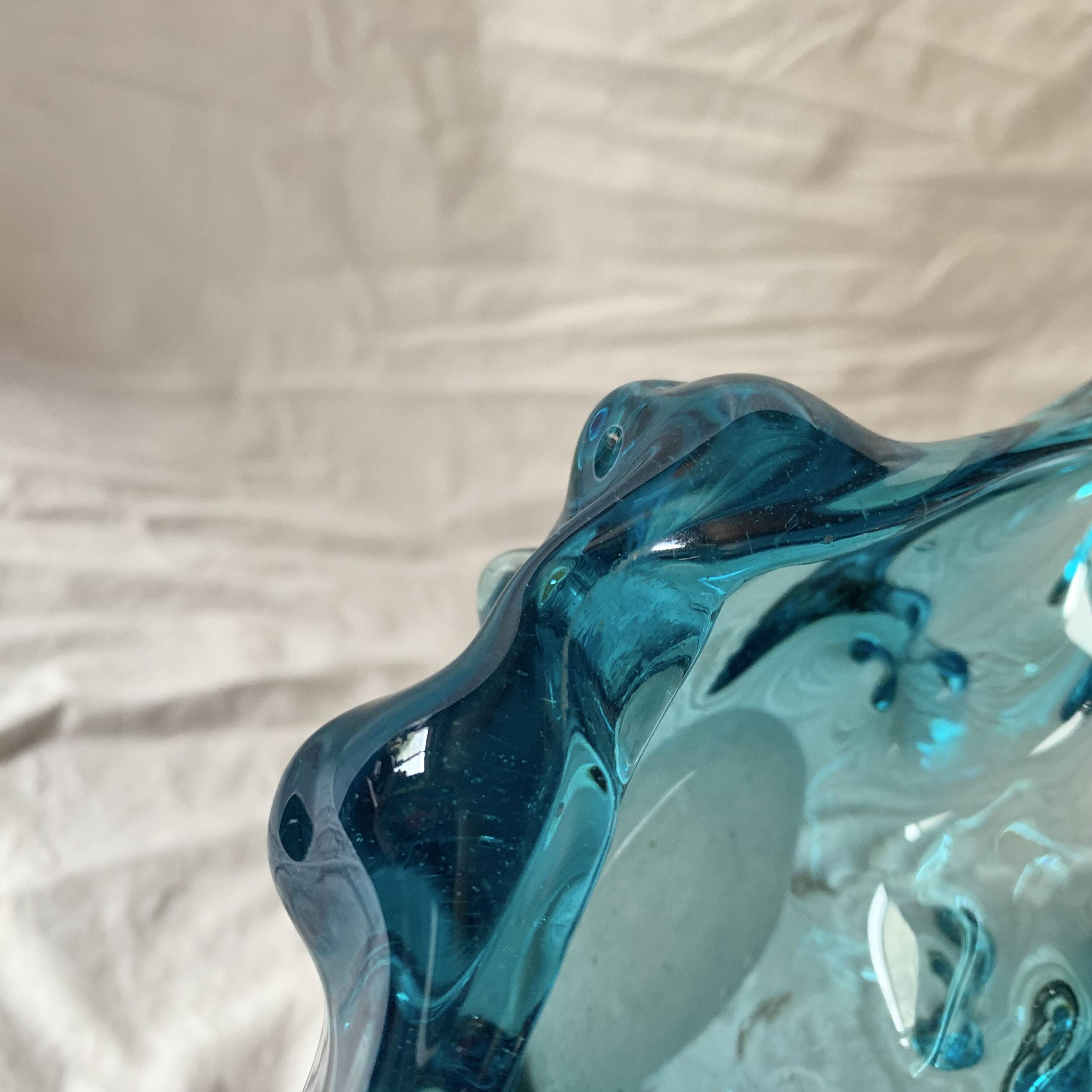 Vintage blue blown glass ashtray