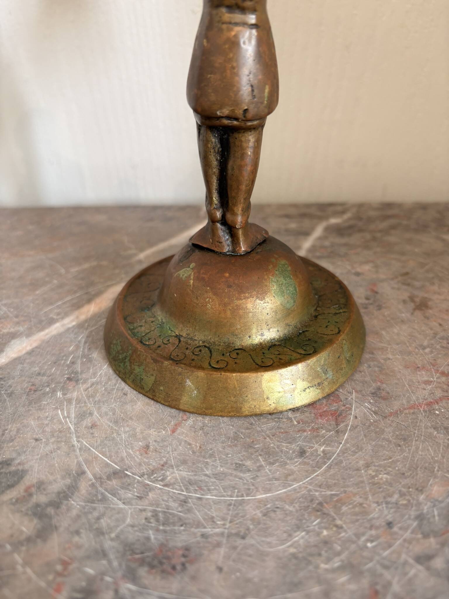 Antique Bronze Copper Gilded Candle Holder Soldier