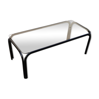 Vintage coffee table black base and smoked glass