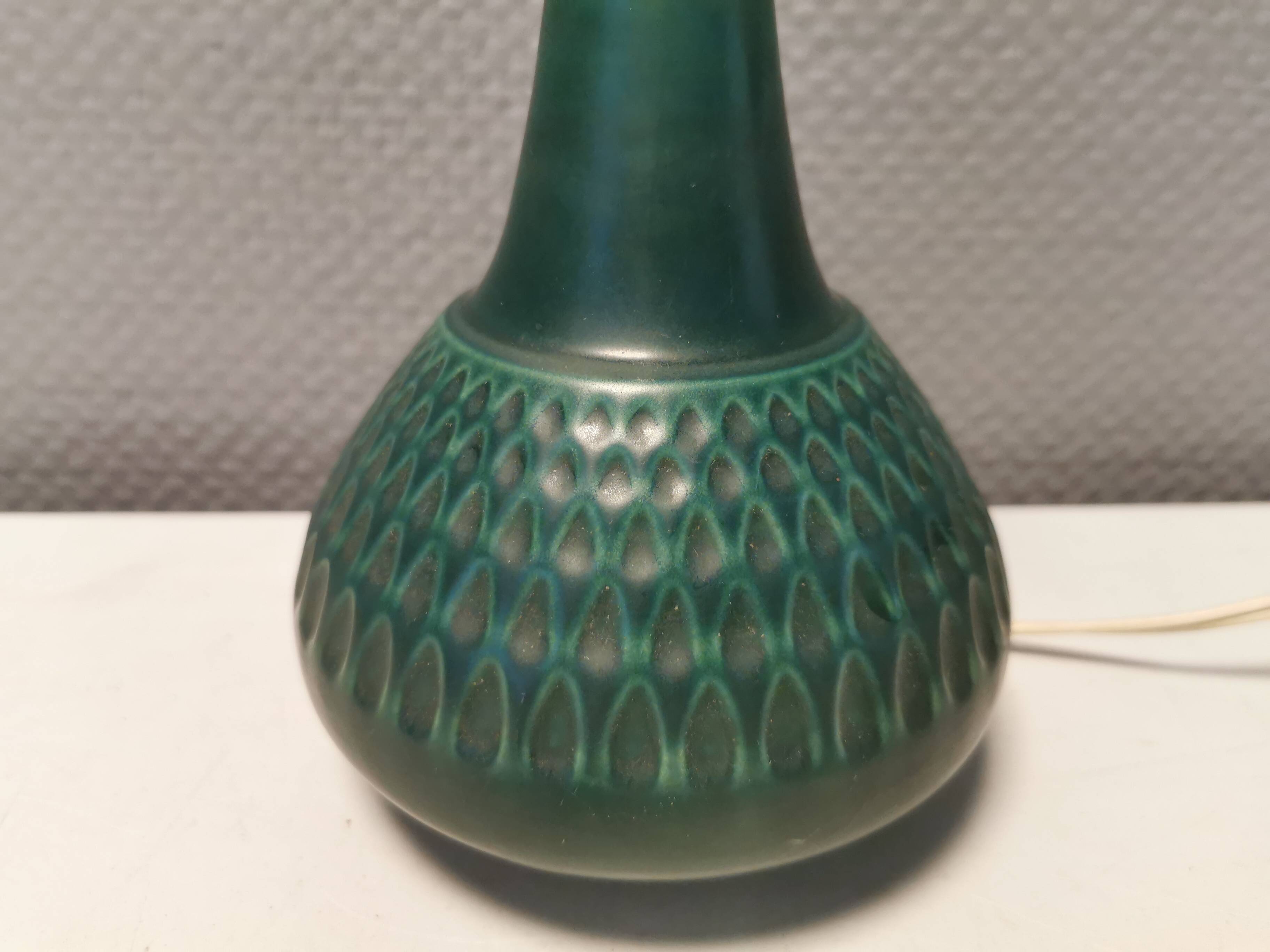 Beautiful table lamp in green/blue ceramic, Danish from the 1970s.
