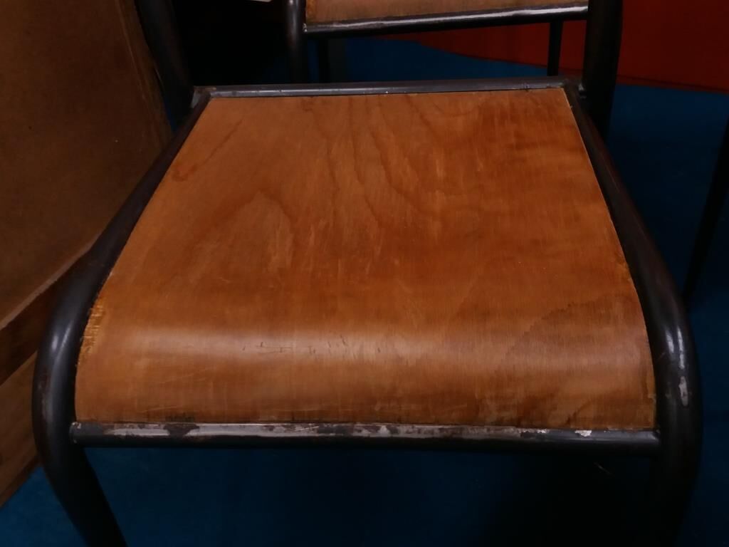 Lot of 6 school chairs wood metal 70s