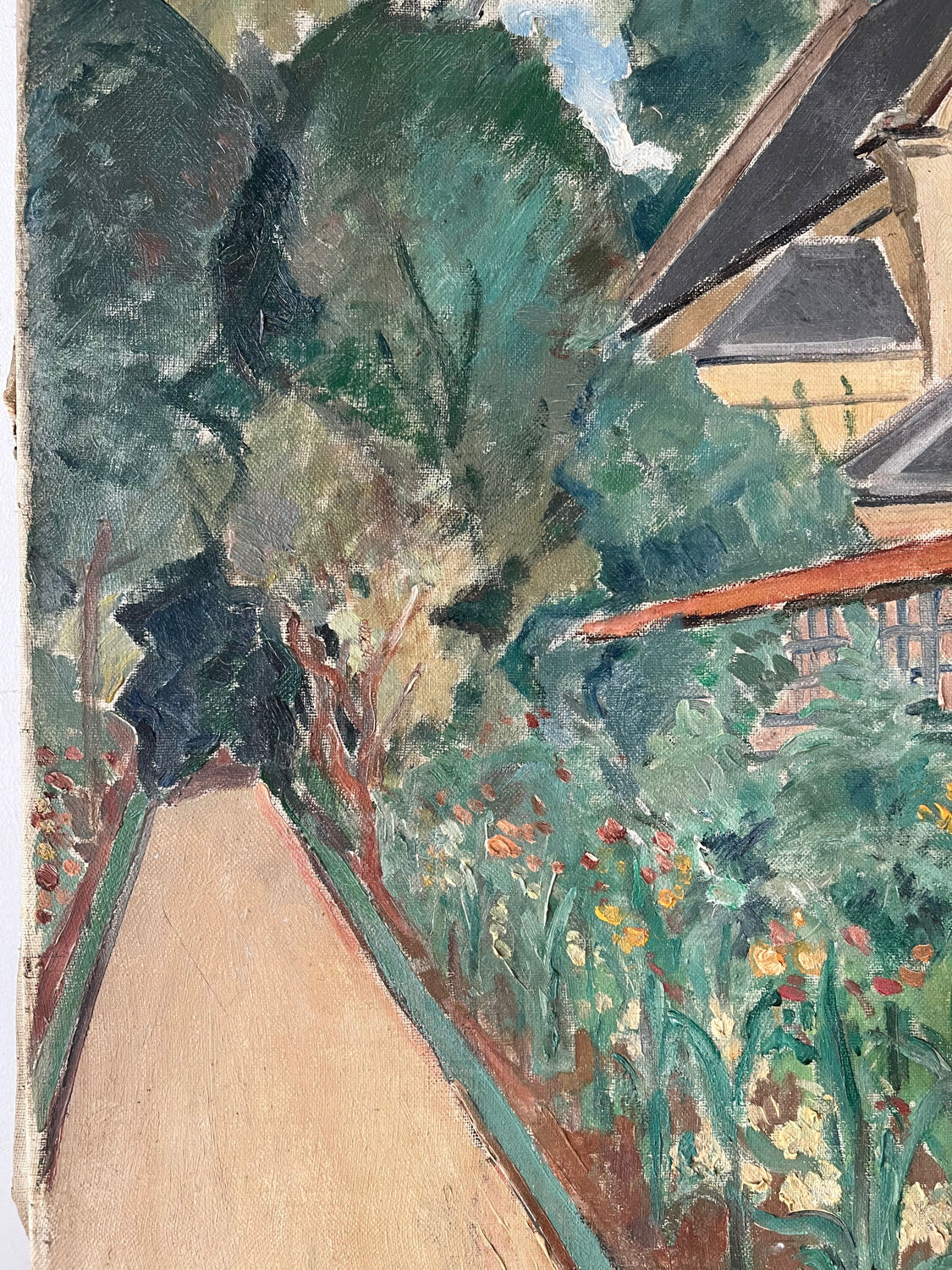 Country house with young man, signed Bernard Delafon